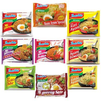 

Indomie Mie Instan / Indomie Goreng / Indomie Soto / Indomie Ayam Bawang / Indomie Kari Ayam