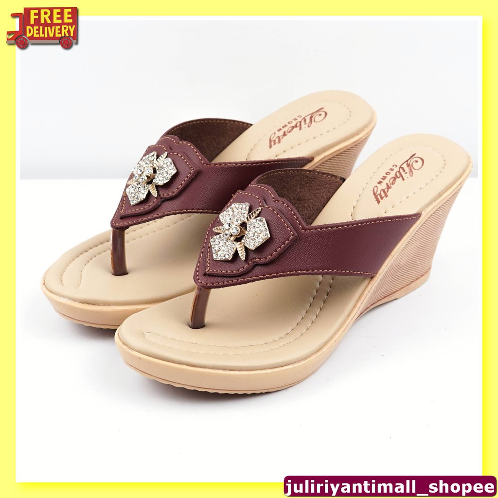 Wedges Wanita Original Branded Kelsey Model Terbaru Kekinian Ala  JH508 Wedges Sandal Slip Tali Ca