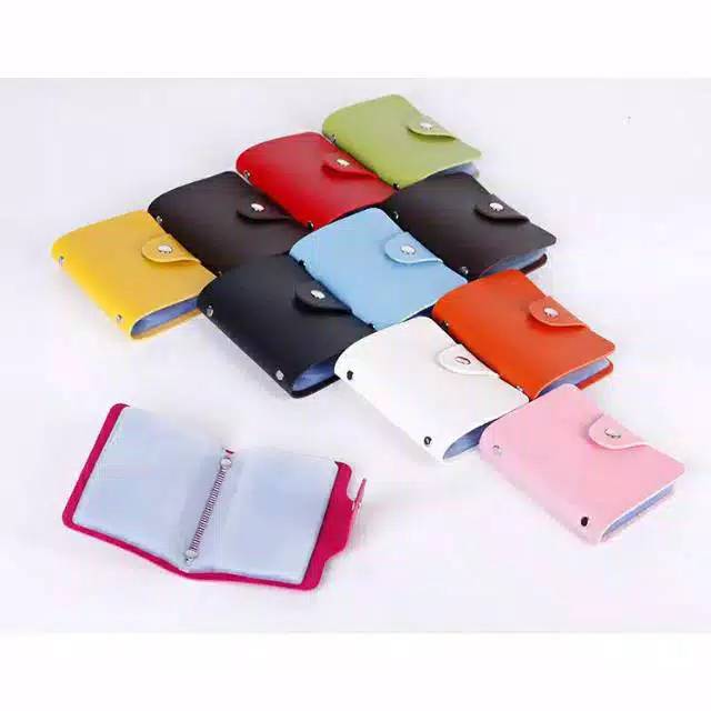 Dompet kartu bahan kulit isi 24 kartu card folder