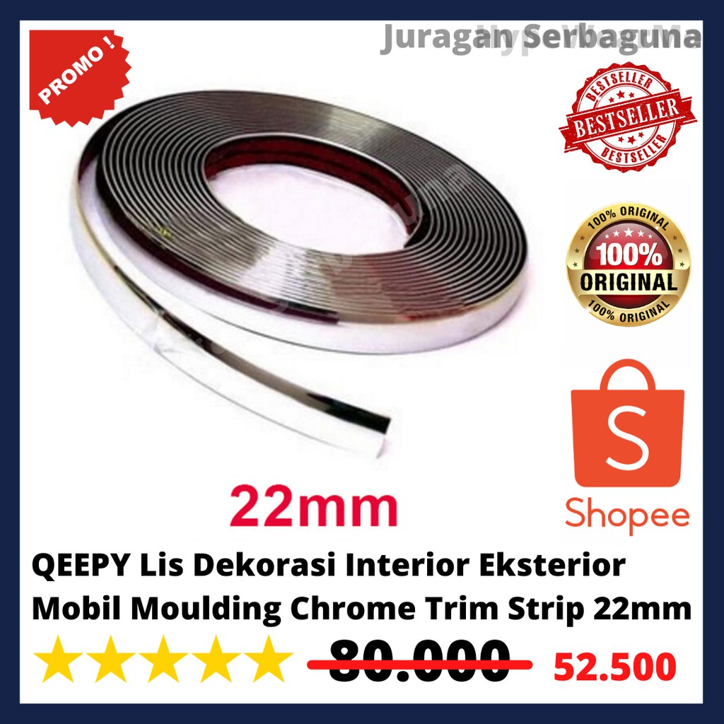 Lis Dekorasi Interior Eksterior Mobil Moulding Chrome Trim Strip 22 mm