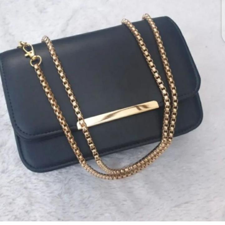 Mega Max--Tas Bahu Wanita/Tas Tali Rantai Hitam polos