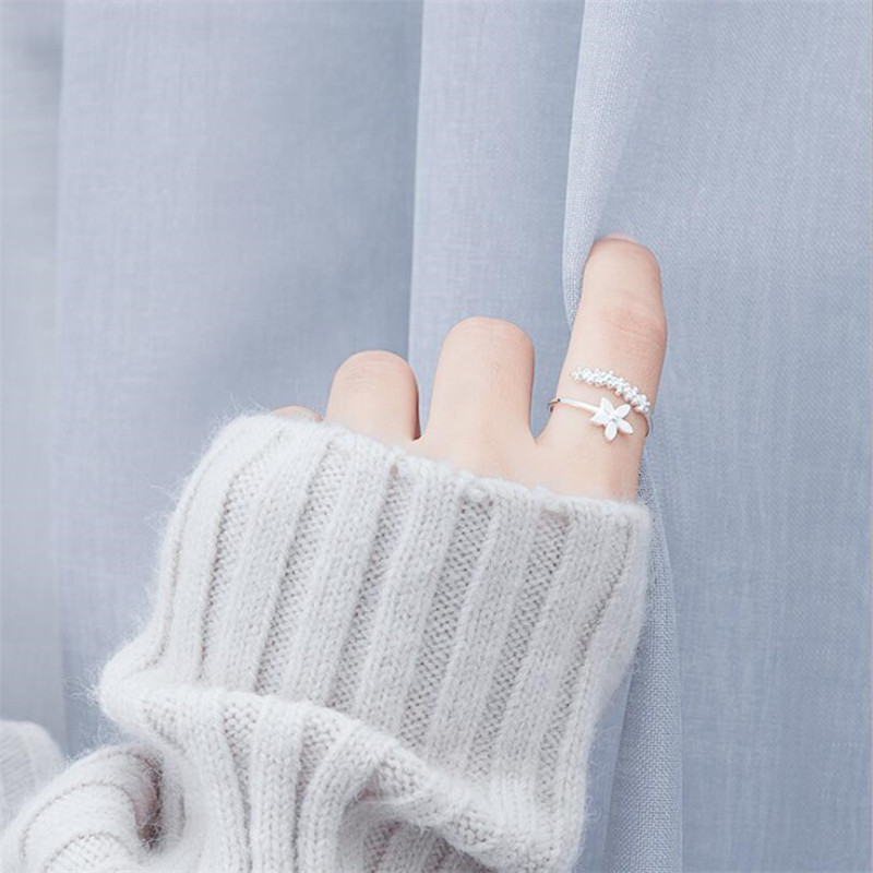 Cincin Model Terbuka Desain Bunga Warna Silver Bahan Alloy Gaya Korea Untuk Pesta Pernikahan