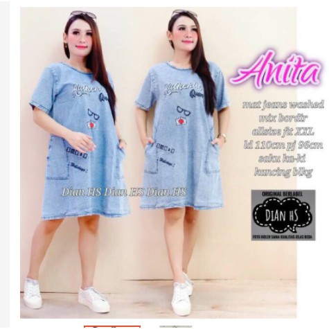 Anita dress jeans snow aplikasi bordir