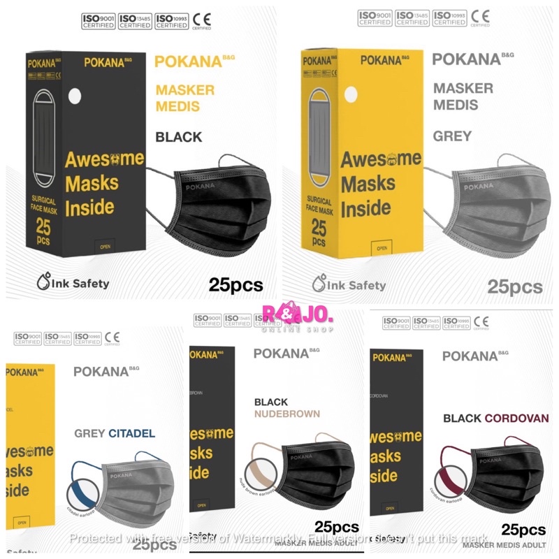 Masker Surgical Earloop 3ply Premium Pokana isi 25 pcs