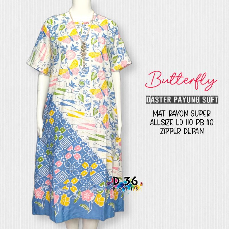 (Semerbak) Baju Daster payung Butterfly rayon adem Murah Batik baju tidur remaja wanita Jumbo Busui Bumil Pastel kos harian rumah rumahan adem tidak luntur motif corak bunga  terkini busui friendly tidur grosir simple-Biru