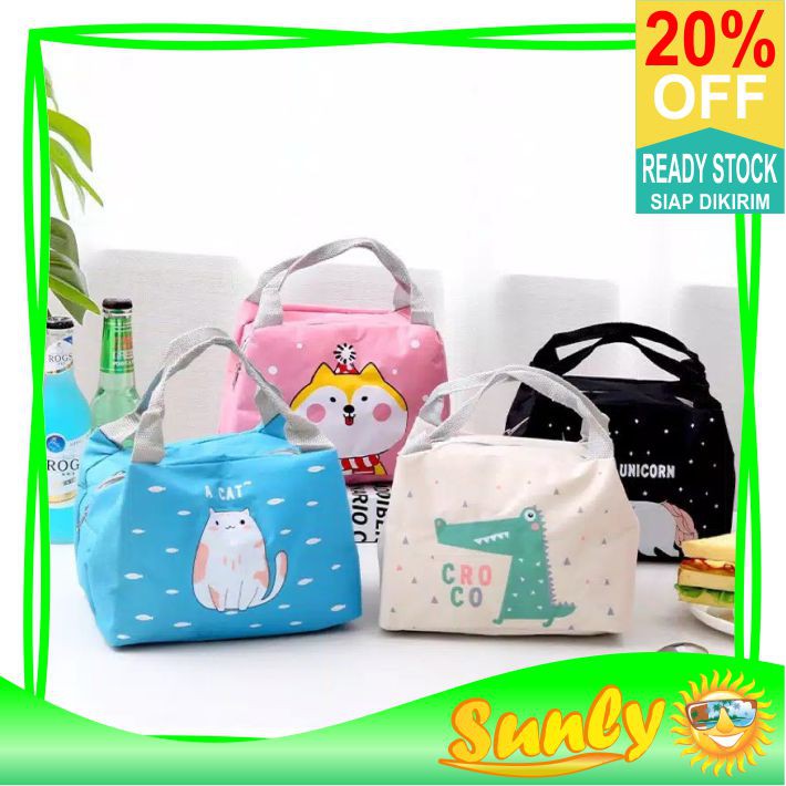 ☀ Sunly ☀ A061 Tas Bekal Karakter Lunch Cooler Bag Salur Makanan Aluminium Kotak Makan Import