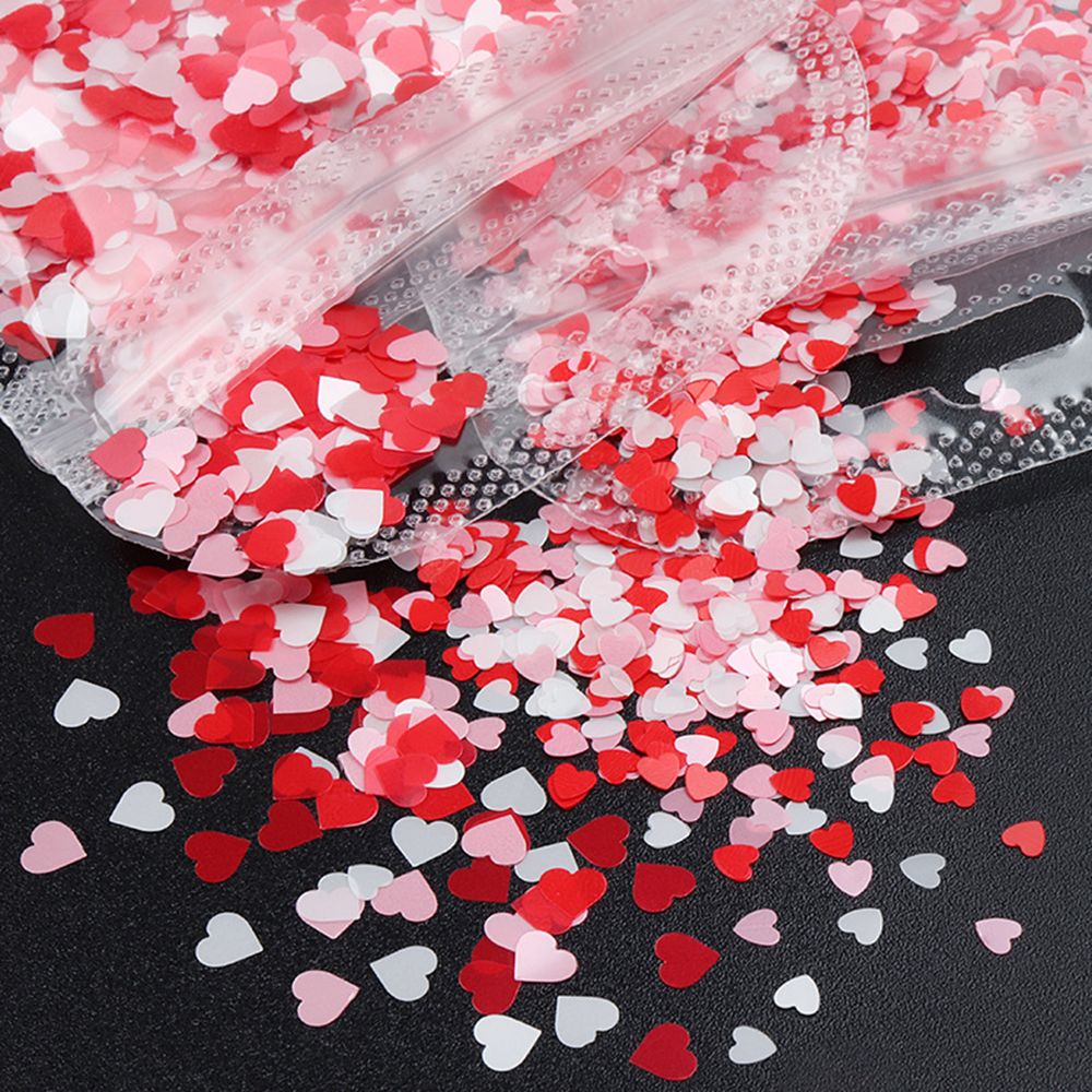 MXBEAUTY Pink Red Nail Art Glitter Flakes Matte DIY Nails Decoration Valentine's Day Nail Art Valentine's Day Design Mixed Nail Sequins Sweet Love Heart Shape Romantic Manicure Accessories