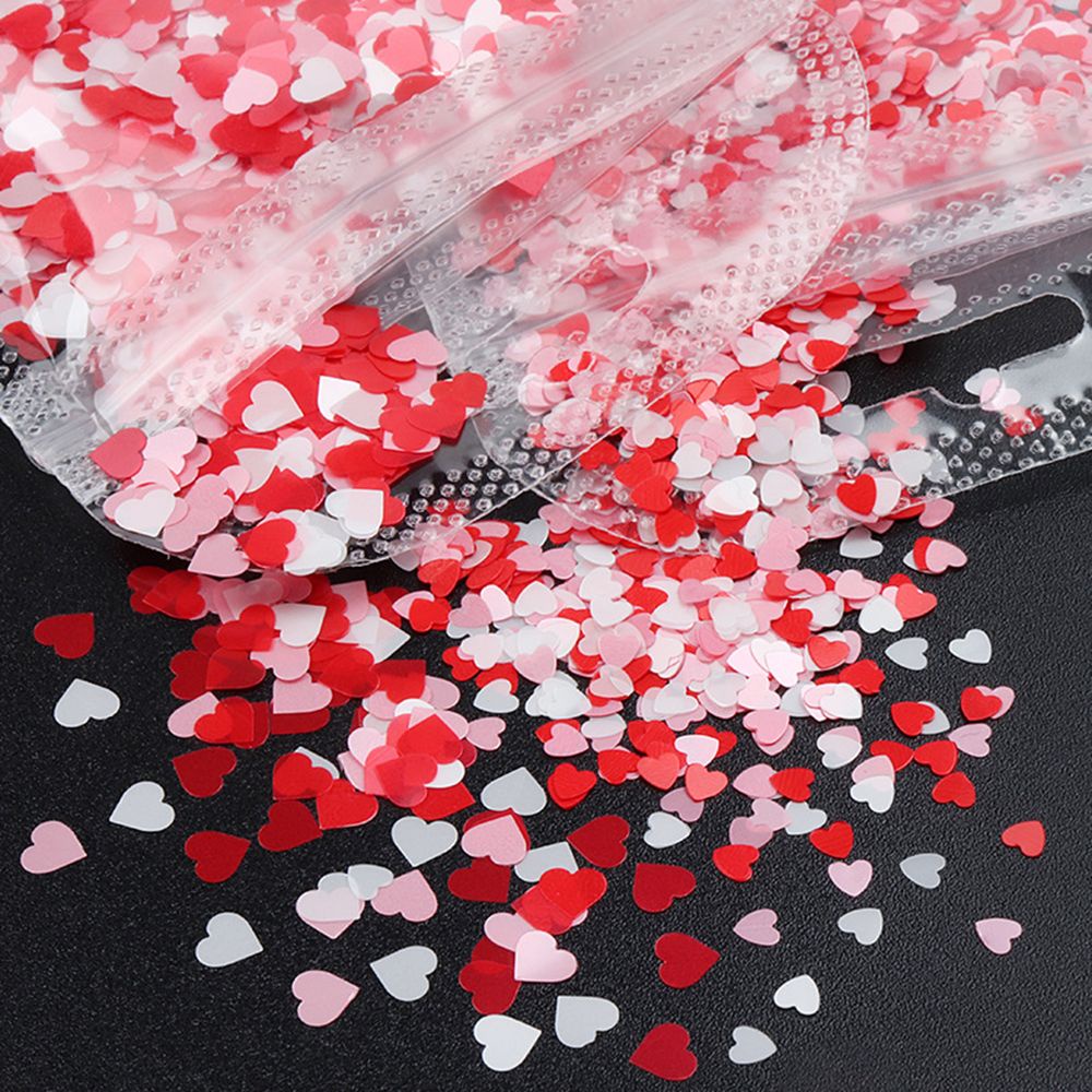 MXBEAUTY Pink Red Nail Art Glitter Flakes Matte DIY Nails Decoration Valentine's Day Nail Art Valentine's Day Design Mixed Nail Sequins Sweet Love Heart Shape Romantic Manicure Accessories