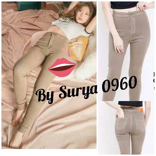 Celana highwaist HW bahan chinos street wanita
