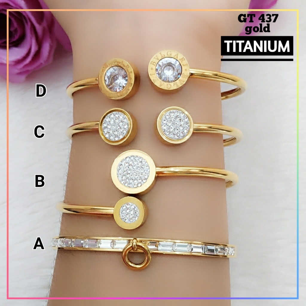 Gelang titanium/stainless steel Gelang Bangle Dewasa Spiral Simple Replika Emas Warna Gold Perhiasan Wanita Anti Karat GT 437
