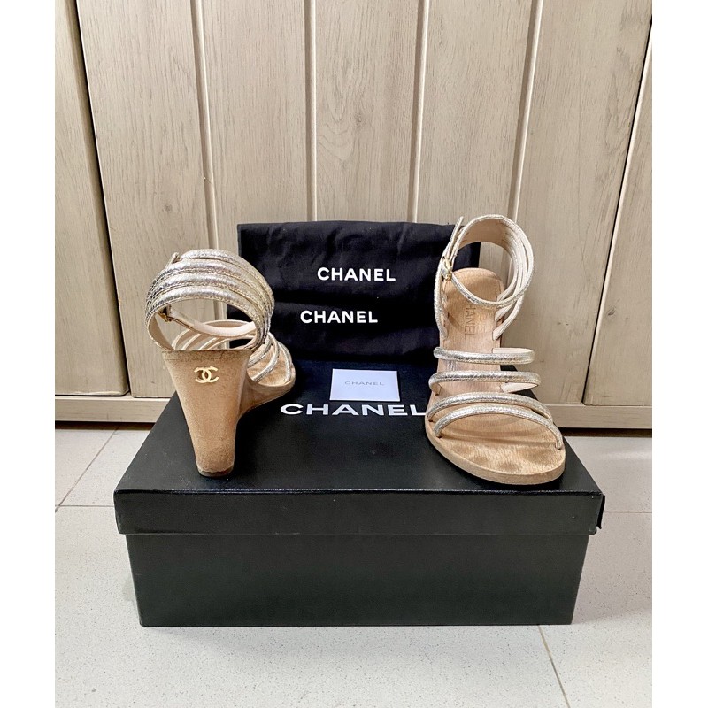 Chanel Wooden Wedge Sandals