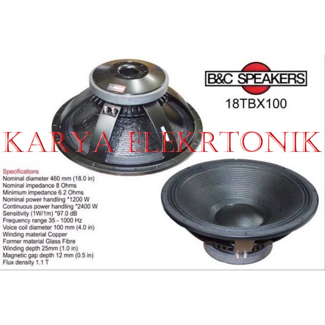 Speaker Component B&C 18TBX100 Woofer 18 inch BNC 18 TBX 100