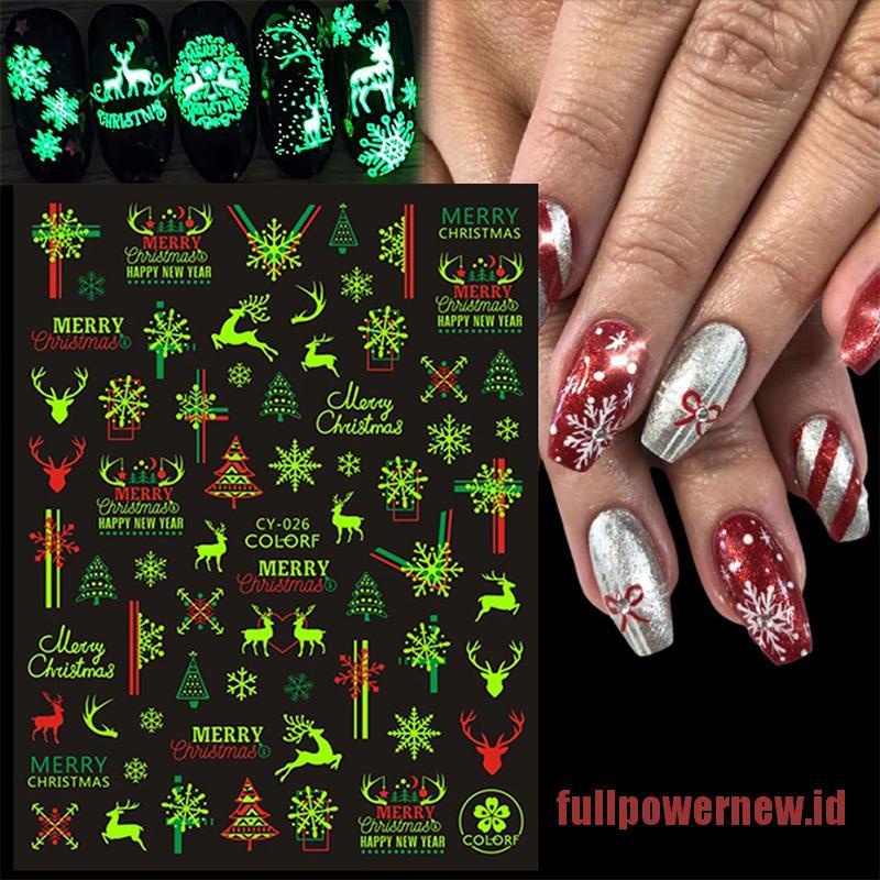 FULLNail  Sticker Luminous Christmas Snowflake Elk Christmas Tree Sticker