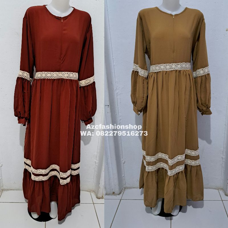 Gamis Ceruty Babydoll Mix Renda / Gamis Asya Muslim / Gamis Ella Trendy