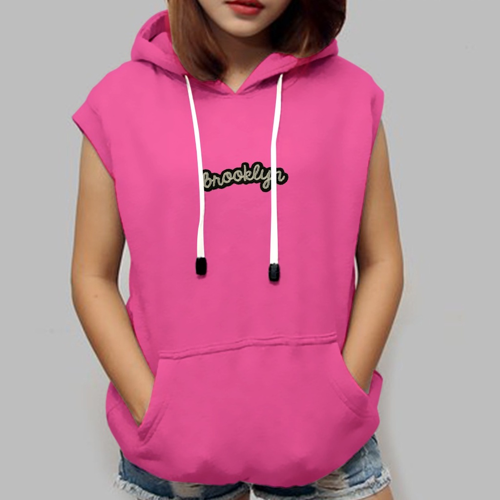SLEEVELESS HOODIE ROMPI MOTIF BORDIR BROOKLYN / VEST HOODIE WANITA TEBAL