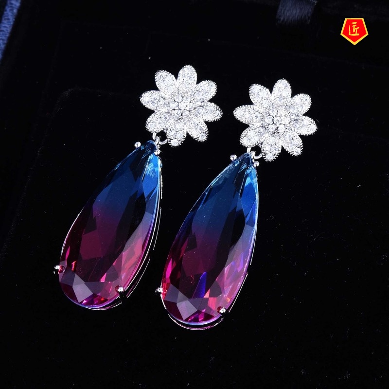 [Ready Stock]Female Versatile Gradient Amethyst Long Elegant Earrings