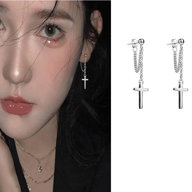 Anting Tusuk Motif Salib Ala Korea / Retro / Punk Untuk Wanita