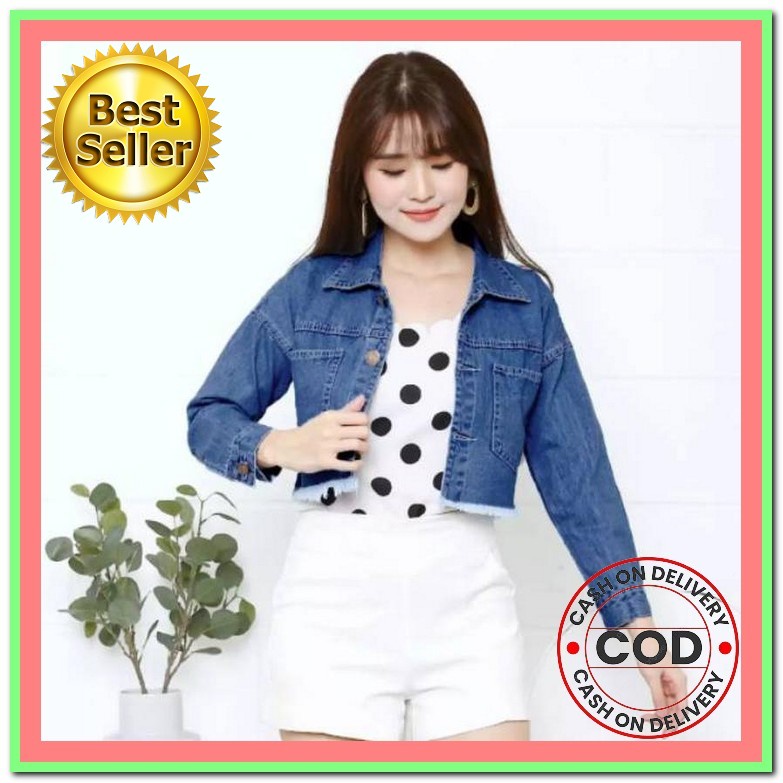 Jaket Jeans Wanita Dewasa Tanggung Jaket Jeans Wanita Korea Oversize Jaket Jeans Korean Style Crop D