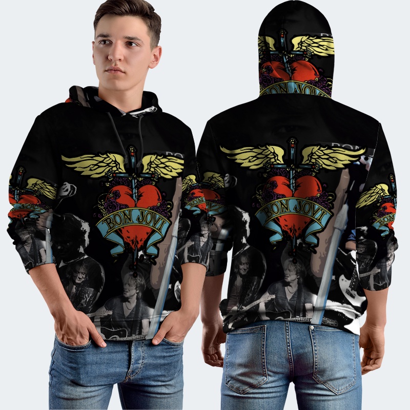 Jaket Hoodie Fullprint Jon Bon Jovi Bahan Polyester Jersey