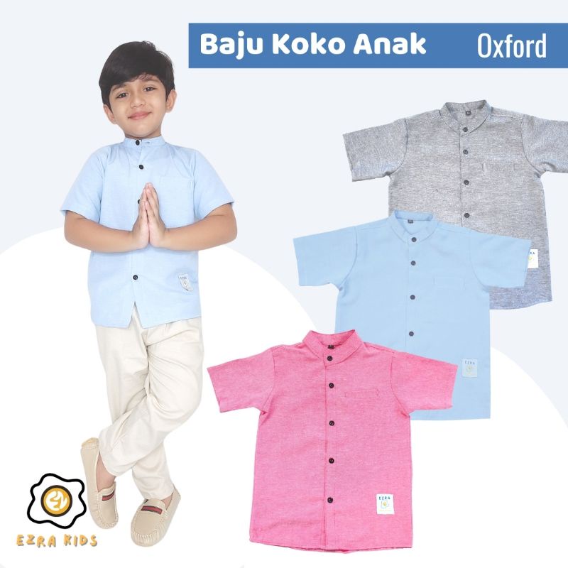 Baju Koko Anak Laki Laki Lengan Pendek Ezra Kids Oxford 1 - 9 Tahun