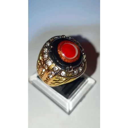 BISA COD TERMURAH, CINCIN TITANIUM BATU AKIK MUSTIKA MATA DEWA, ANTIK, UNIK, MOTIF MATA GOLD, KEREN 