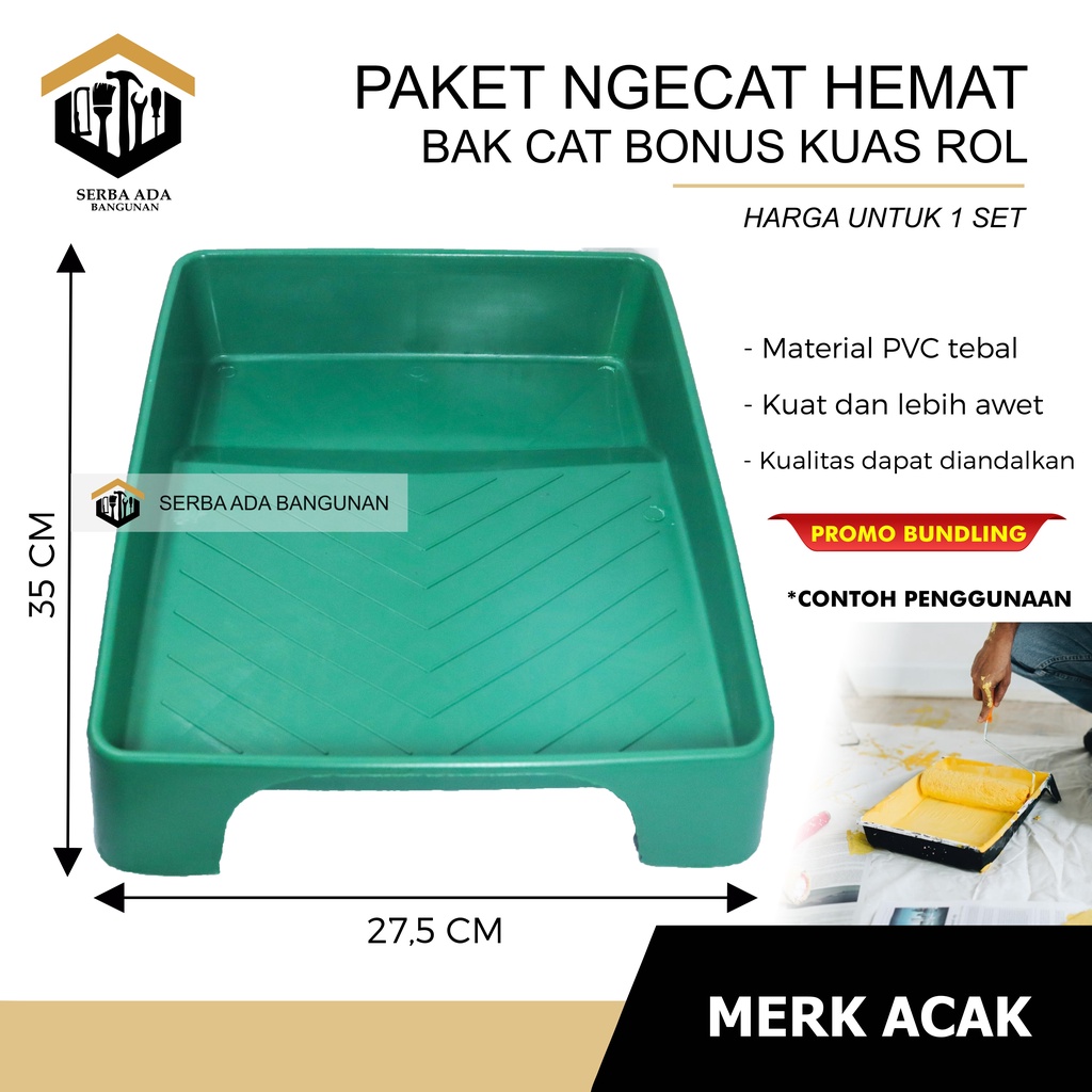 PAKET NGE CAT HEMAT KUAS ROLL COPOT 9 INCH DAN BAK CAT KAKI LUAR KUAT CAT TEMBOK RUMAH PINTU MURAH