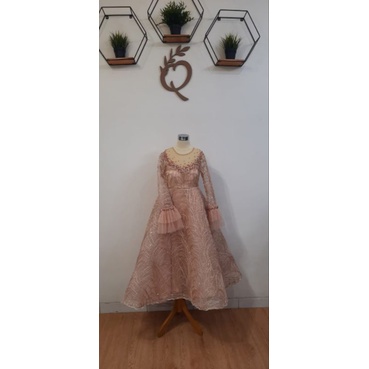 Dress Brukat Premium | Dress Pesta | Gaun Pesta Warna Rosegold