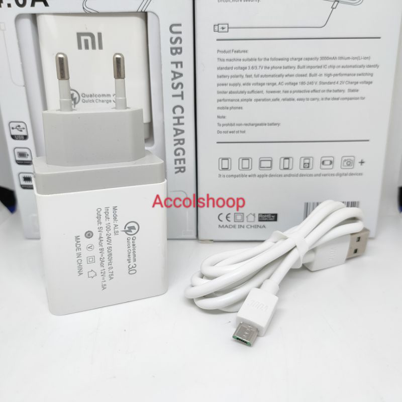 Charger Branded Samsung 4A 2 USB Quick Charge Cable Micro