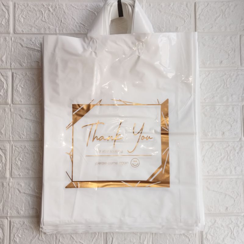 Kantong plastik PE Soft handle UK 36/30x38 (isi 50 pcs)Motif thank you kantong belanja kantong toko pakain  kantong gamis