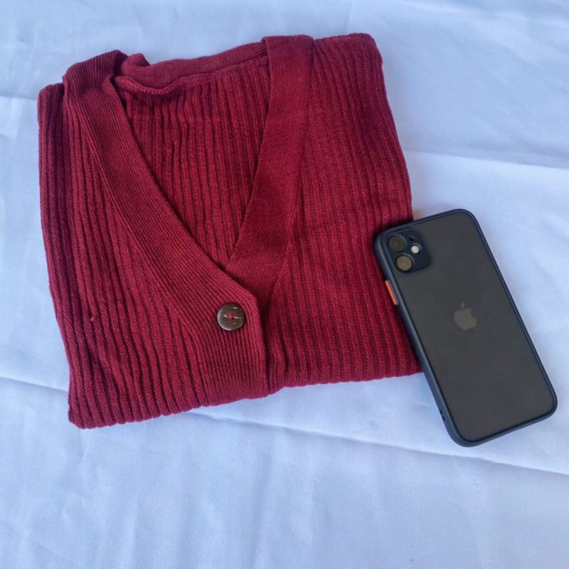 WILLY CARDIGAN RAJUT / CARDIGAN CROP RAJUT / Cardigan rajut crop kancing batok / WILLY CROP CARDY RAJUT-Maroon