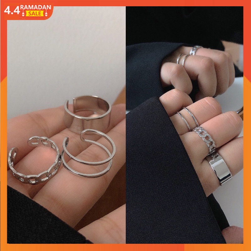 [Ready Stock] 3 Pcs/set Cincin Wanita Pria Korea ins Ring Silver Gaya Punk Hip Hop Unisex Aksesoris Jewelry Fashion Murah Hadiah Ulang Tahun COD