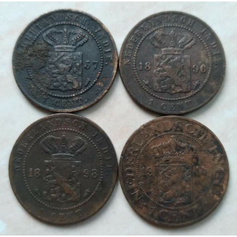 Koin Kuno Benggol 1 Cent Nederland Indie 4 Pcs 1857 1896 1898 1914