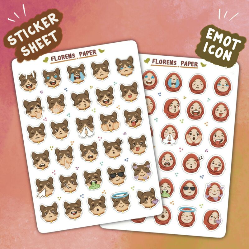 

Sticker Sheet Emoticon/Hijab Muslimah/Kucing - Stiker Aesthetic Lucu Murah Jurnal Deco Vintage