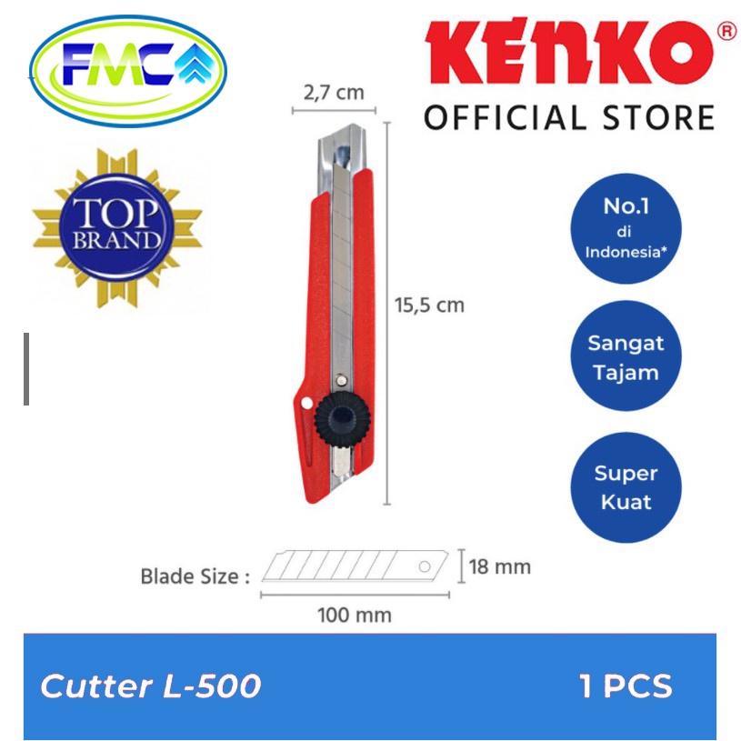 Cutter Besar Kenko L500 Pisau Kater Super Tajam Untuk Potong Kertas Plastik Kain Acrylic GRC Gypsum