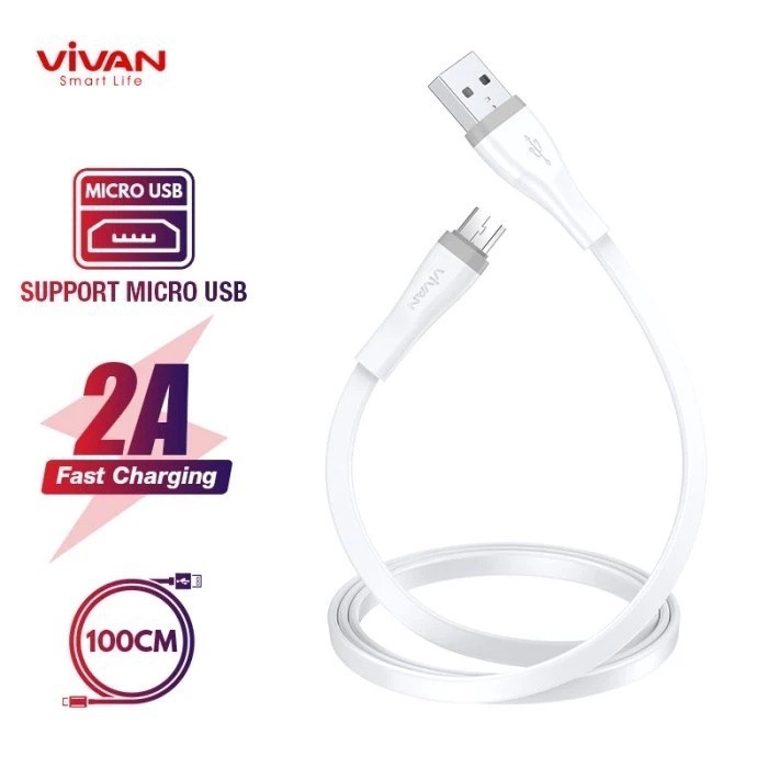 Kabel Data SM100s/SM100 Micro Fast Charging VIVAN 100CM 2.4A Android - Garansi 1 Tahun