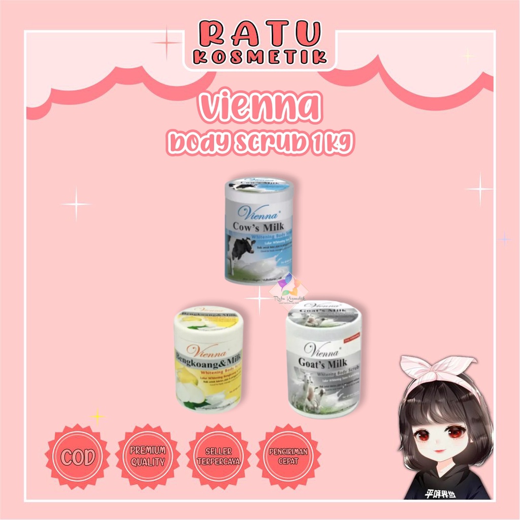 ❤ RATU ❤ Vienna Body Scrub Pot 1 Kg | Lulur Bengkoang Milk | Goat's Milk | Cow's Milk Viena✔️BPOM