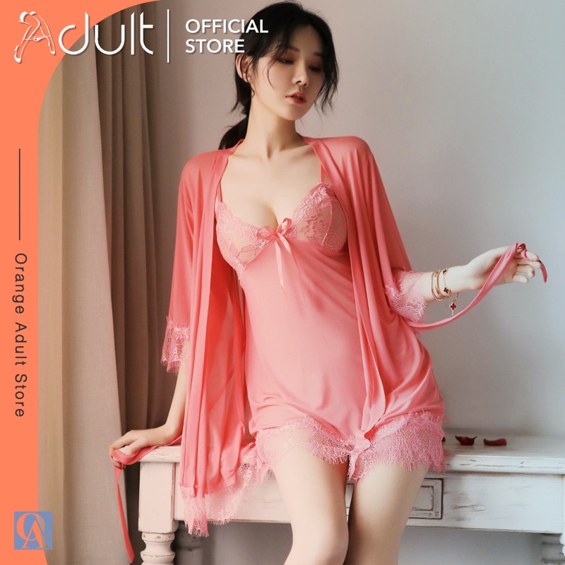 ORANGE ADULT Lingerie Seksi Baju Tidur Lace Seksi Lingerie Sexy Gaun Malam Seksi Lapisan Luar + Dalam - Hitam1281