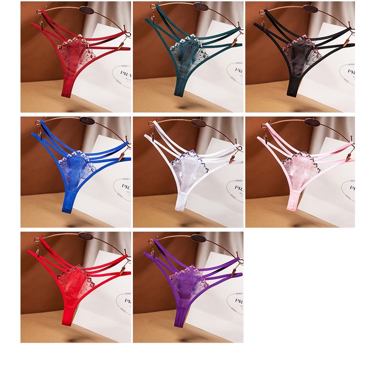 (COD) Celana Dalam Wanita Bordir Fashion G String Lace Berongga Transparan Low Waist Thong C230