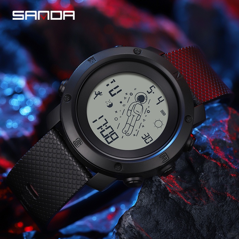 SANDA 2128 Jam Tangan Pria Digital EL Backlight Jam Astronot Sport Watch Anti Air WATCHKITE WKOS