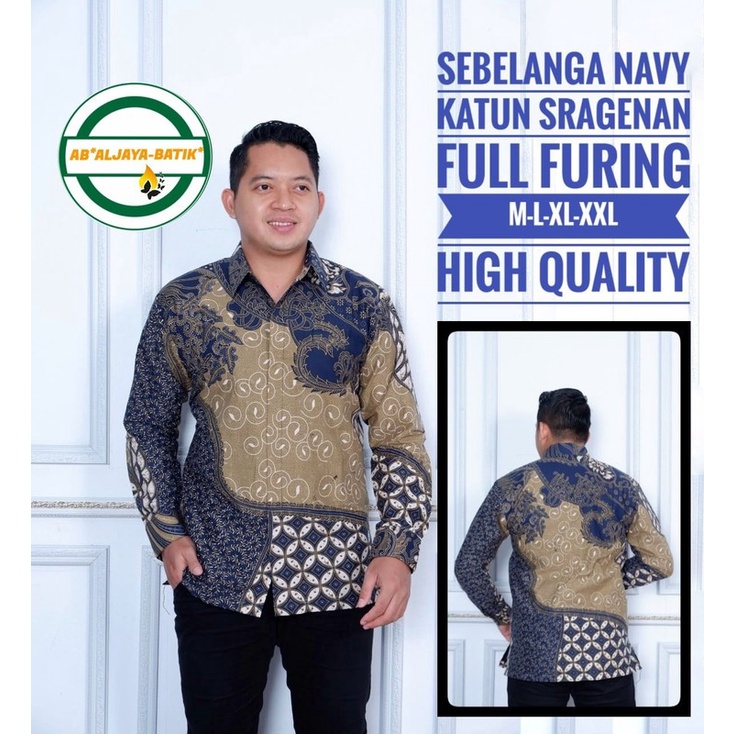 Sebelanga Navy Kemeja Batik Pria Lengan Panjang Full Furing by Aljaya Batik