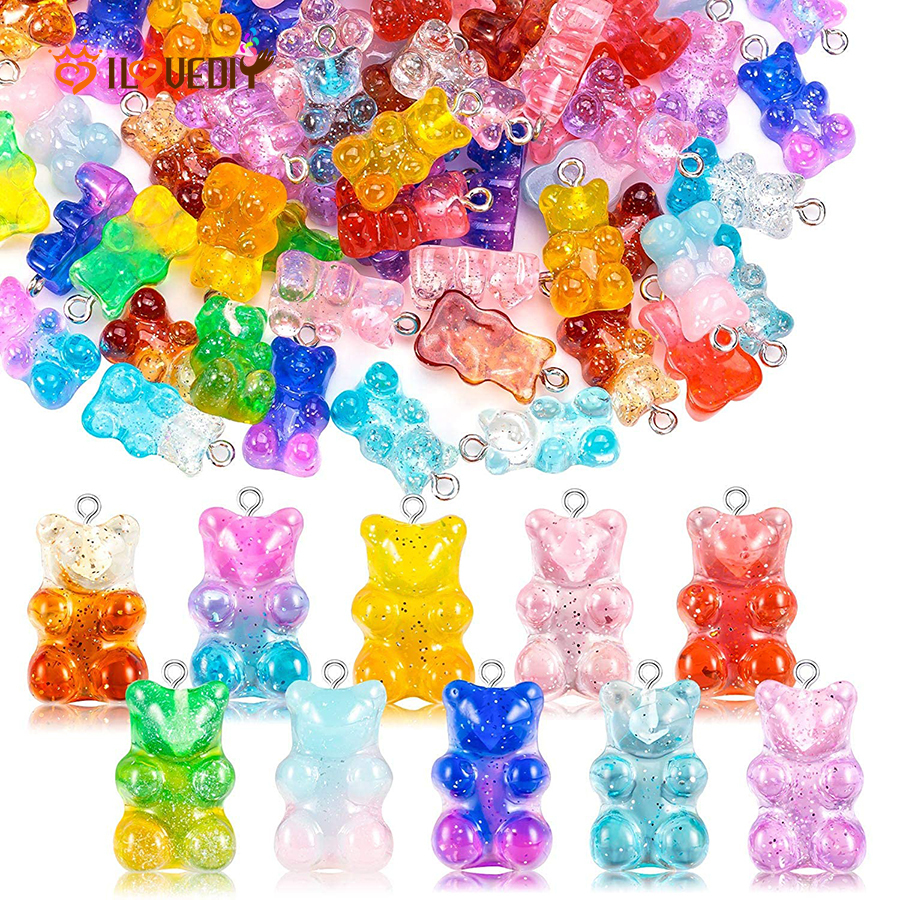 CHARMS Liontin Bentuk Gummy Bear Bahan Resin Warna Permen Untuk Membuat Perhiasan Gantungan Kunci/Gelang Diy