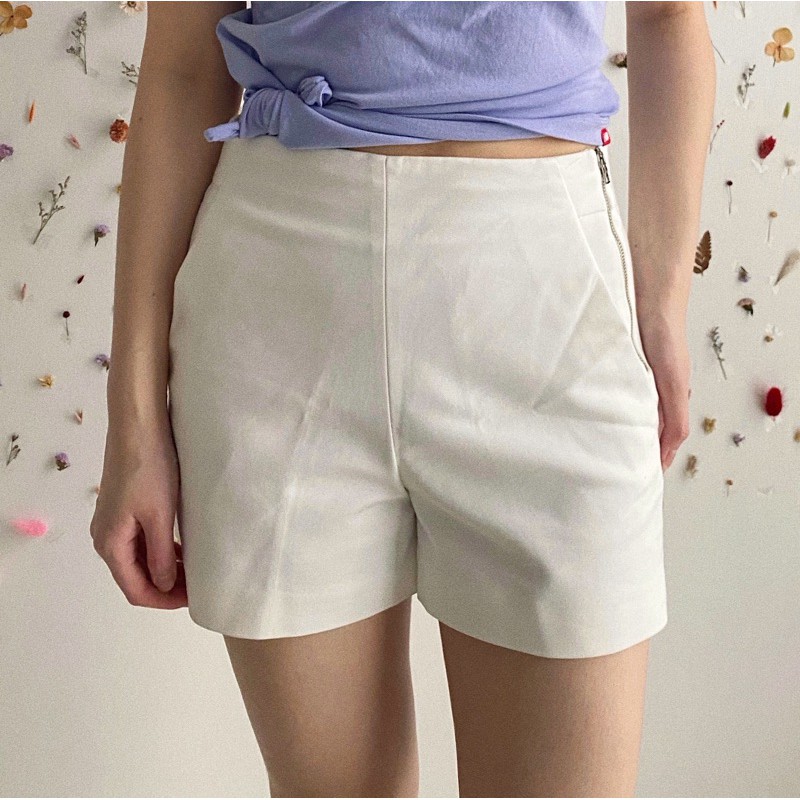 zara white high waisted shorts