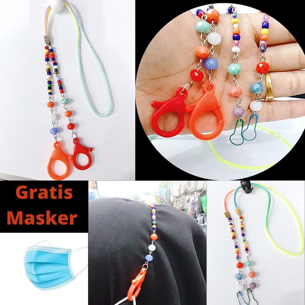 STRAP MASK / KALUNG MASKER BAHAN PAYET RAINBOW Gantungan Tali Kalung Lanyard Strap Masker Payet