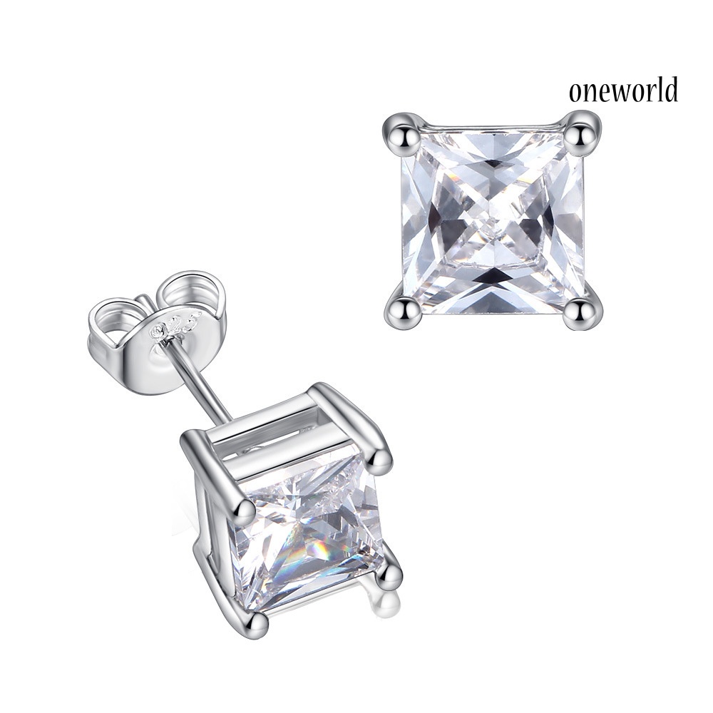 OW# Fashion Women Square Cubic Zirconia Inlaid Ear Stud Earrings Party Jewelry Gift