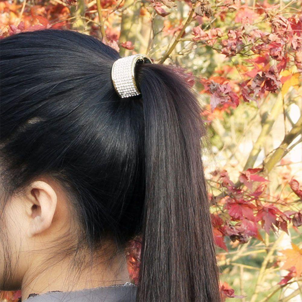 NEEDWAY Needway Cincin Rambut Punk Plastik Mutiara Untuk Wanita Ponytail Holder Kristal Gum Elastisitas Tinggi Hiasan Kepala