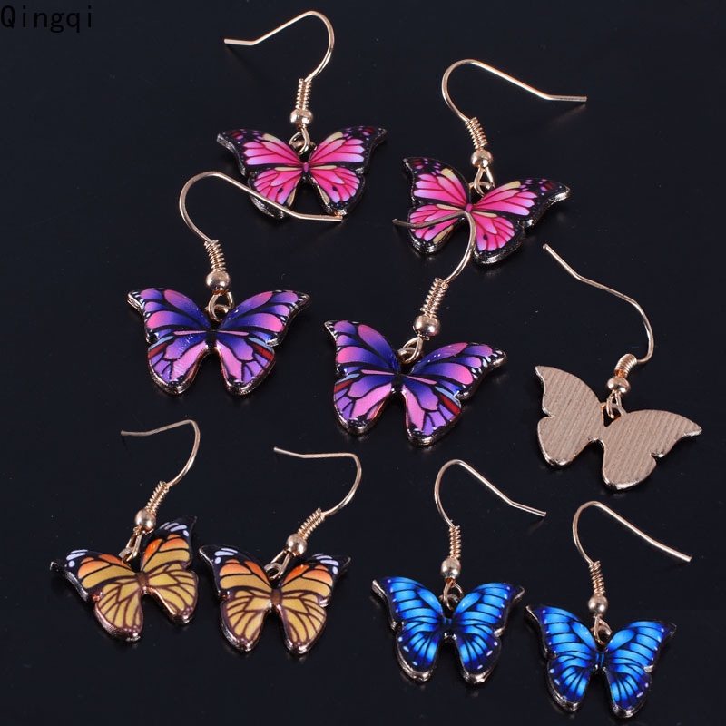 Anting Dan Kalung Rantai Liontin Butterfly Warna-Warni Untuk Wanita