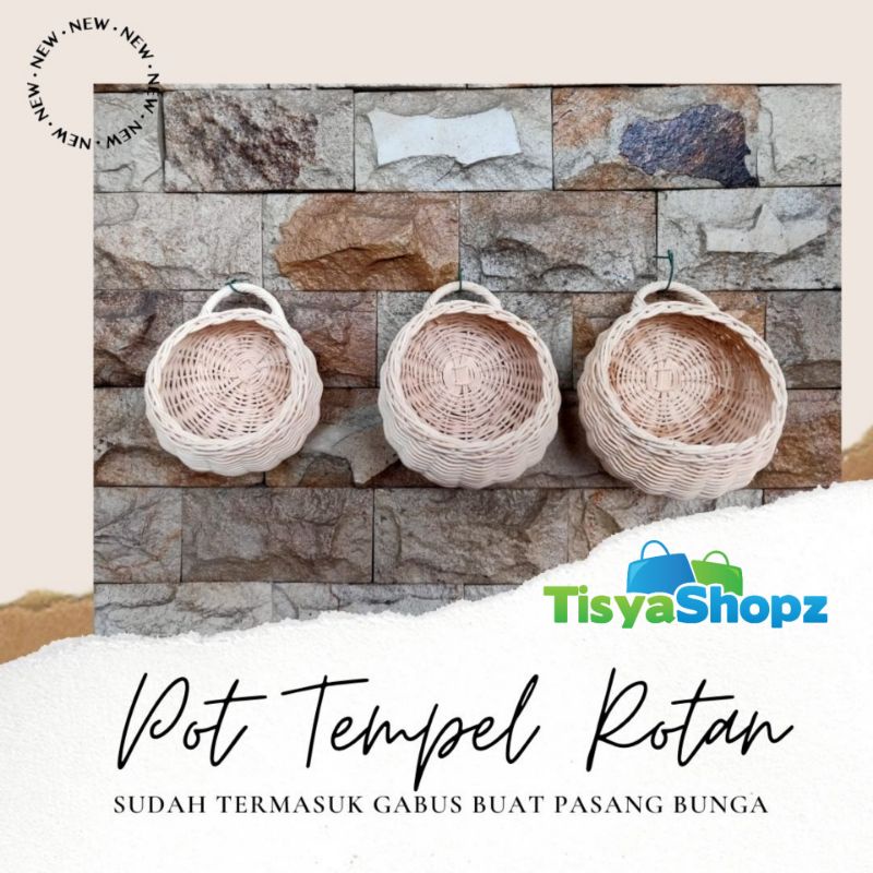 Pot Tempel Rotan Bulat / Pot Dinding Rotan