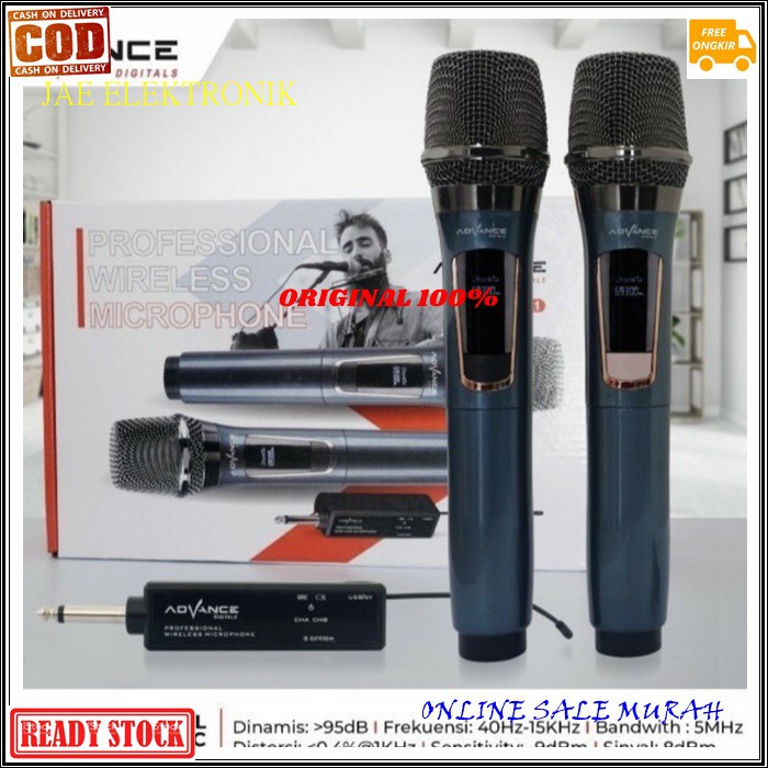 G496 ADVANCE MIC WIRELESS DUAL ORIGINAL CHARGER MICROPHONE MIK BATERAI CAS CASAN KARAOKE Mic baterai cas casan wireles pro vocal vokal suara audio sistem mik professional panggung dj studio sound system SEPASANG DOUBLE  BATERAI CAS 18650  Untuk yang suka