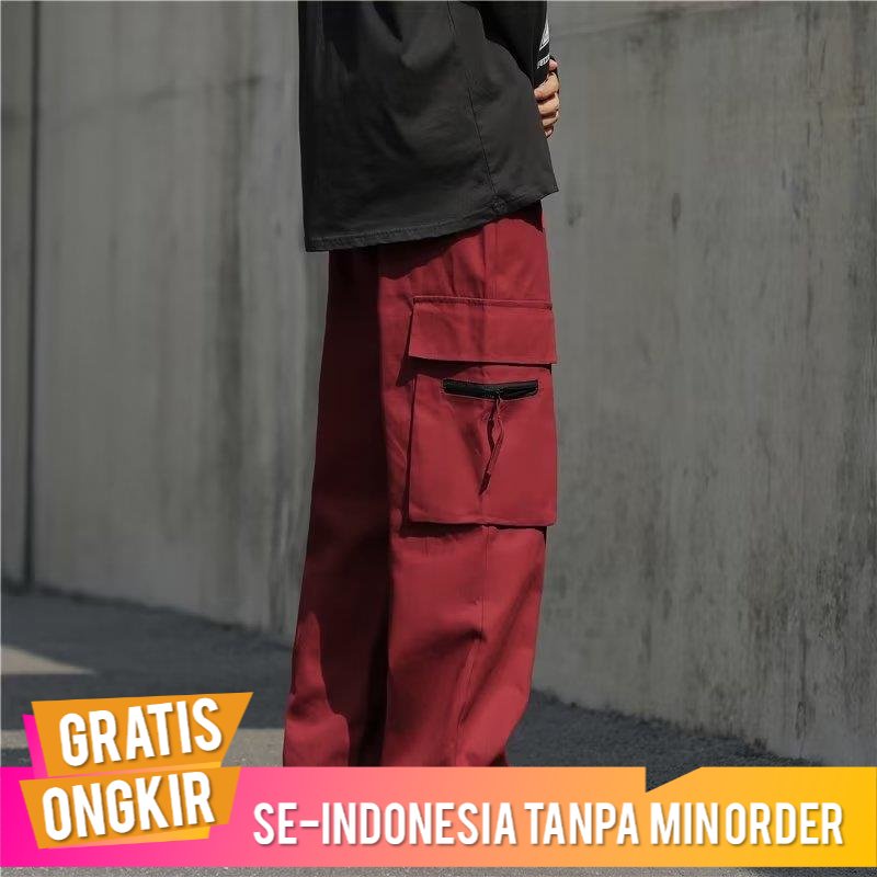 Celana Pria Jeans Merah  Overall Pria  Tipis Nasional  Kebesaran Celana   High Street Lebar Kaki Kas