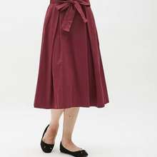 1429004 GU UNQ Midi Skirt Burgundy Waist Ribbon Flare Skirt